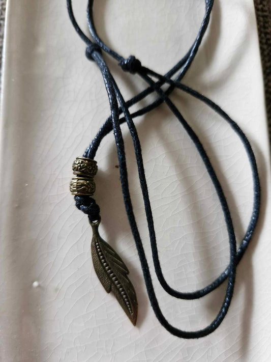 Men's angel feather pendant with adjustable cord