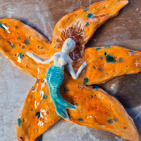 Ceramic Artwork: Mermaid on Starfish by Sebastian Bellino